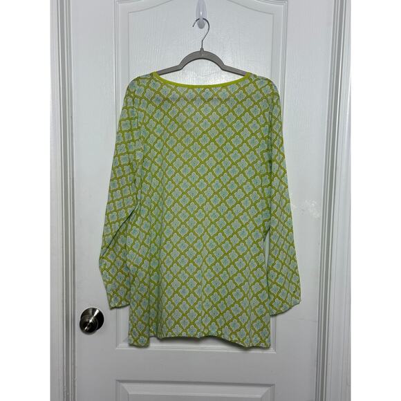 J Jill Lightweight Split Neck Tunic Green Motif Sz XL Pure Jill - Picture 8 of 8